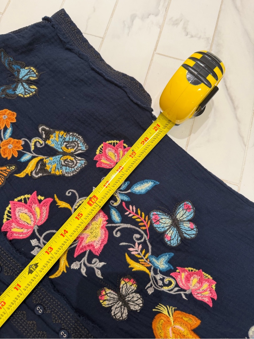 Johnny Was Biya Navy Embroidered Butterfly Floral Tunic Dress Medium - Picture 11 of 13